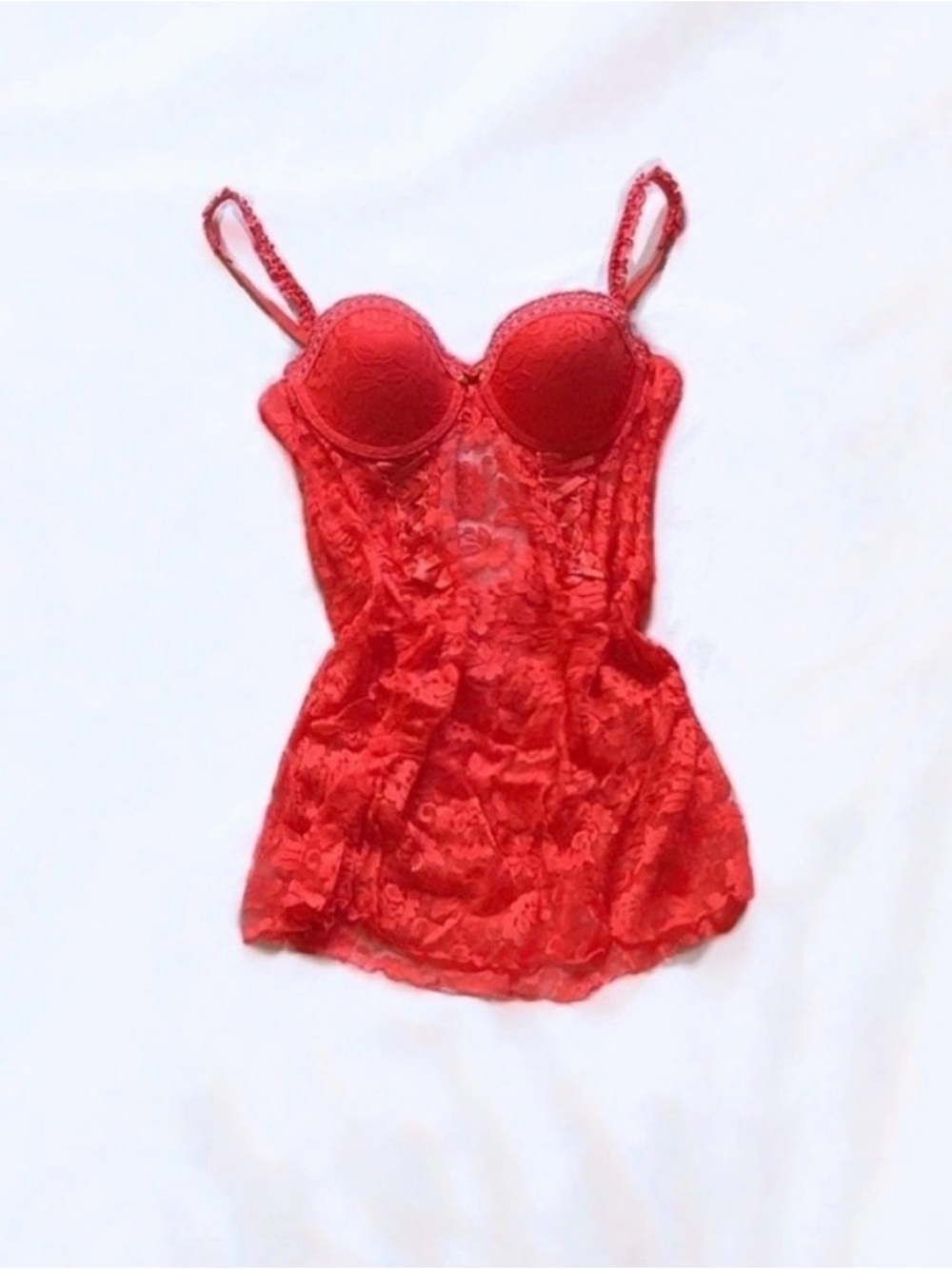Cassandra intimates red lace bustier type lingerie gown set size small new w tag
